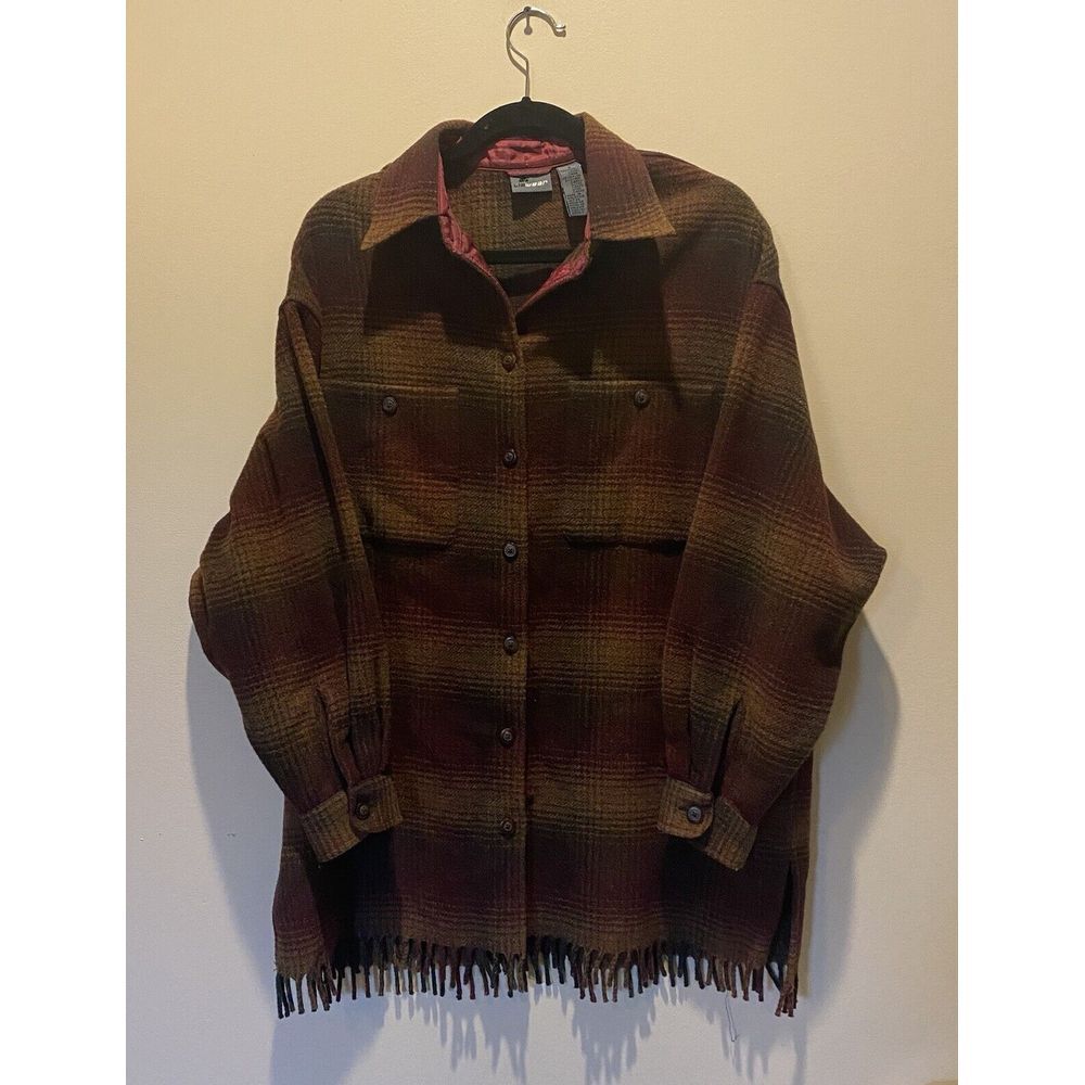 Liz Wear Fringed Women's Plaid Wool & Nylon Jacket Size S, RN52002